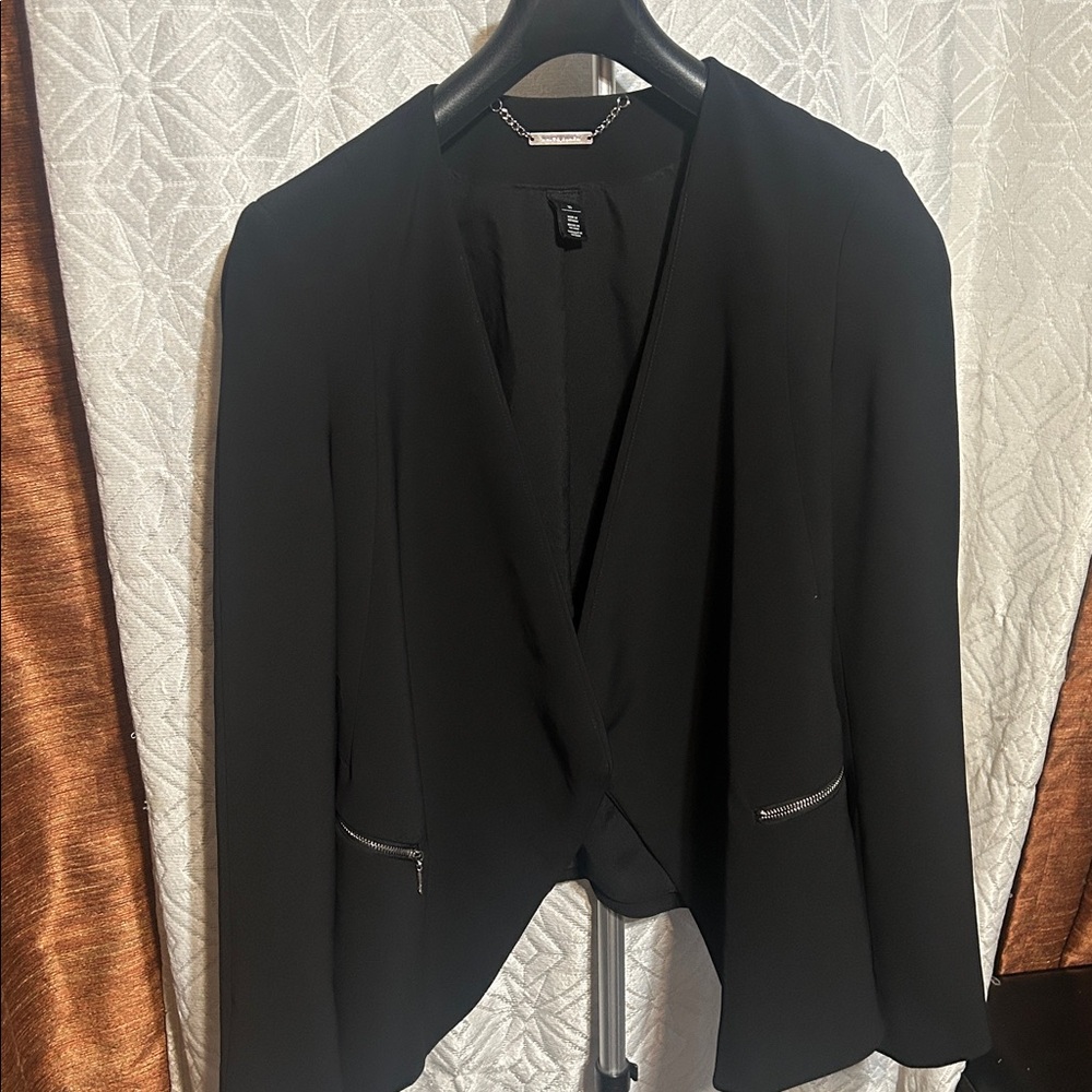 White House Black Market Black Blazer with Zipper Details